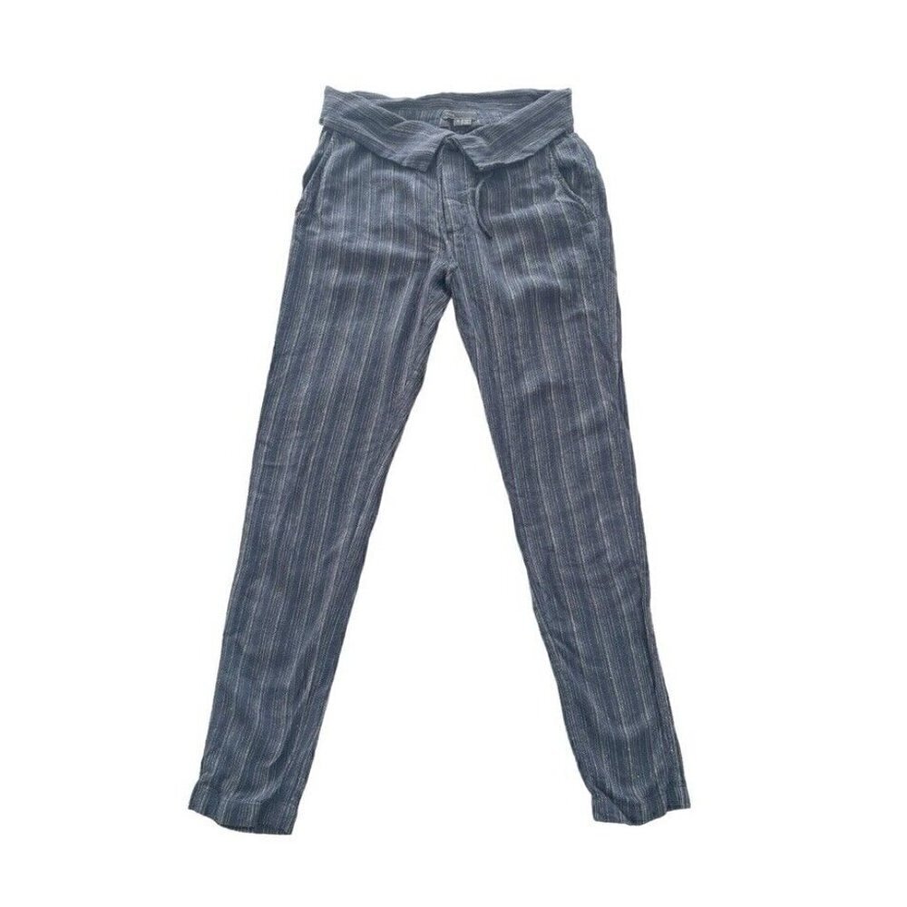 Vince. Womens Sz 0 Blue Gray Striped High Rise Linen Blend Pants